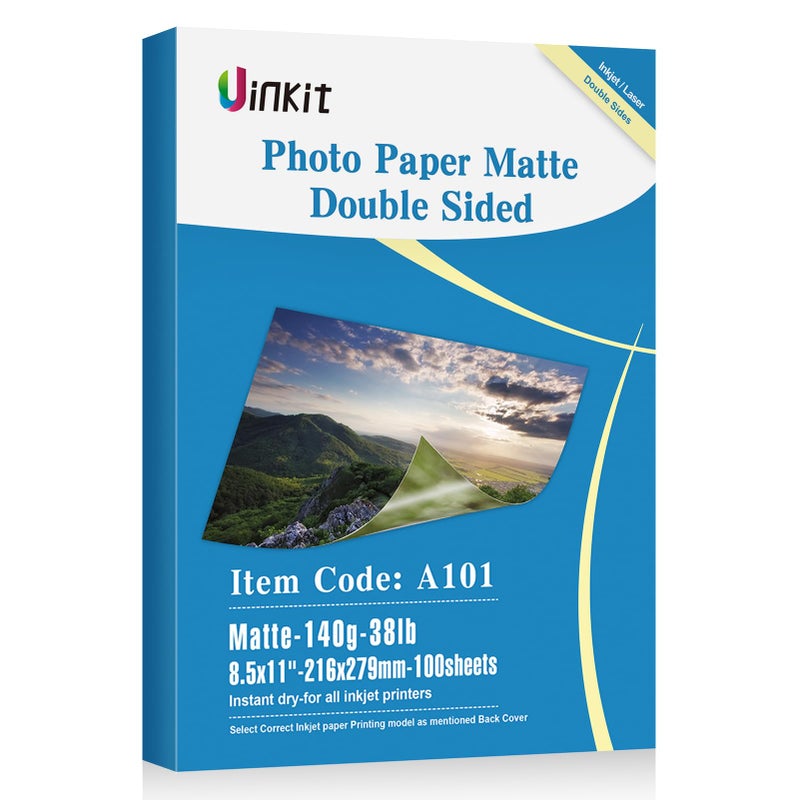 Uinkit 100 Sheets Thin Matte Presentation Paper Photo Double Sided 8.5x11 38lb 140gsm Printable on Both Sides Brochure Photos Picture Poster Playbill Flyer 6.5 Mil Coated for laser and Inkjet Printer - Image 1